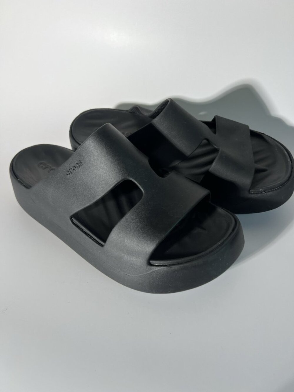 Crocs Black Platform Slides Comfort Sandals Womens W8 - Picture 3 of 14